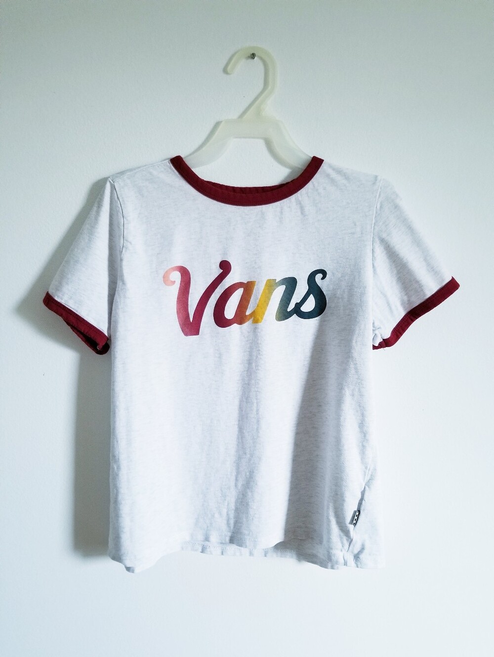 Vans White Ringer Tee Crop with Multicolor Script Logo